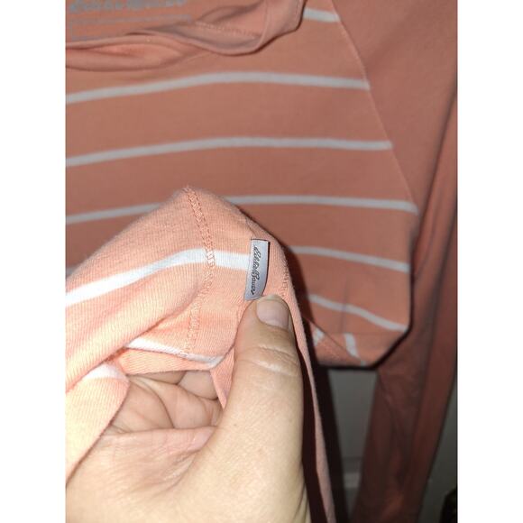 Women's Eddie Bauer Size Large Orange and White Stripped Lightweight Hoodie - Picture 4 of 5